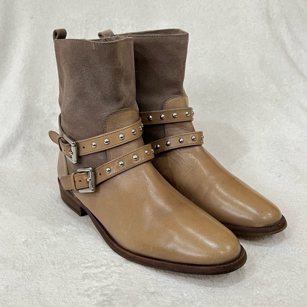 COACH Lilliana Studded Beige Leather Suede Zip Up Ankle Boots Size 6 - Picture 4 of 16